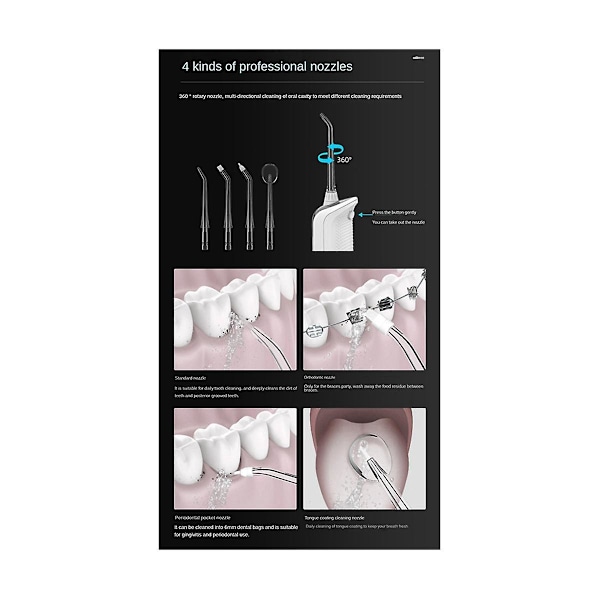 XJ-Oral Irrigator USB Uppladdningsbar Portabel Vattentrådsborste 330ml Vattentank Vattentät Tandrengörare