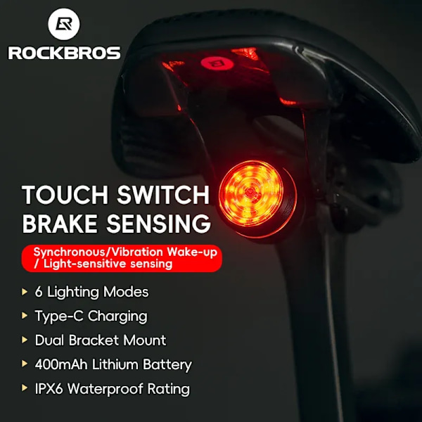 ROCKBROS Cykel Baglygte Smart Bremse Baglygte Aluminium Legering Lysfølsom Cykel Baglygte Vandtæt MTB Landevejscykel Lys