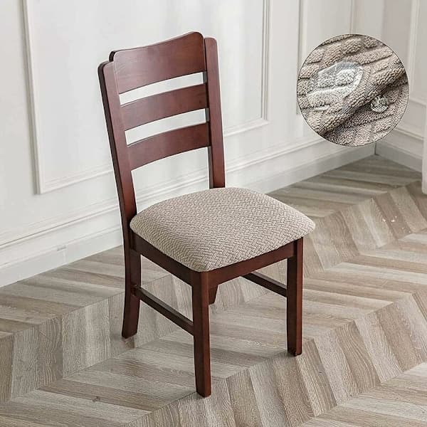 Stoltrekk jacquard elastiske avtakbare vanntette vaskbare sandfarge spisestue 4 stykker
