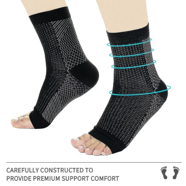 XJ-3 par neuropati strømper, beroligende strømper til neuropatismerter, tendinitis kompressionsstrømper, plantar fasciitis, neuropati - Sort - L XL Sort -