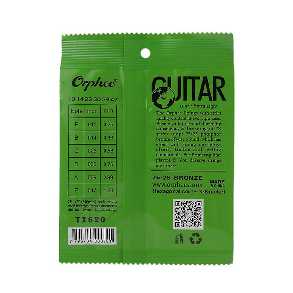 XJ-6 stk./sæt Akustisk Guitarstreng Hexagonal Kerne+8% Fuld, Lys Tone & Ekstra Let Ekstra Let Medium