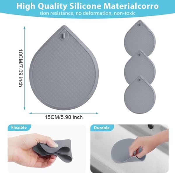 Silikonavloppspropp, 3-pack, 15 x 18 cm, för diskbänk, badrum, dusch och golvbrunnar, grå