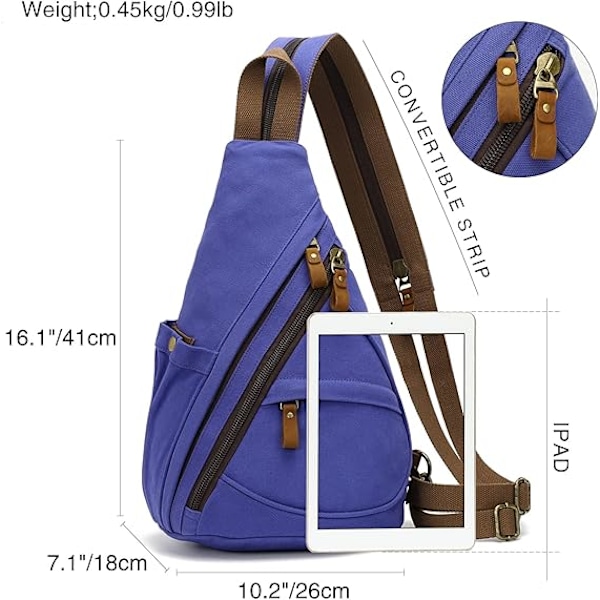 XJ-Canvas Sling Bag - Liten Crossbody Ryggsekk Skulderveske Casual Dagstursekk for Menn Kvinner