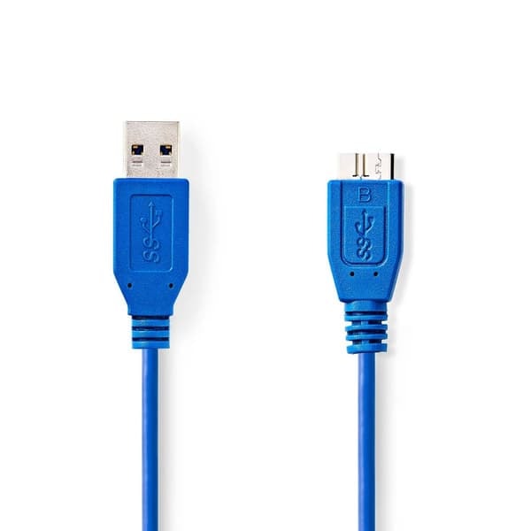 XJ-USB-kaapeli | USB 3.2 Gen 1 | USB-A Uros | USB Micro-B Uros | 5 Gbps | Nikkelipinnoitettu | 5,00 m | Pyöreä | PVC | Sininen | Muovipussi