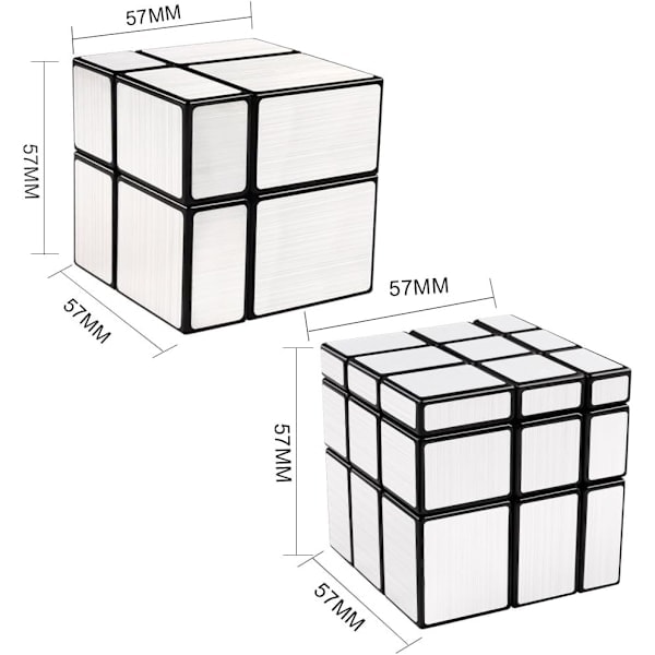 Magisk Kube 2x2x2 3x3x3 Puslespill Kube Speilblokk Pakke Uregelmessig Speedcube Ujevn 3D Puslespill Kube Leker Sølv (2-Pakning)