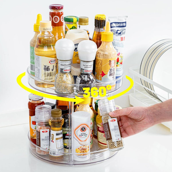 XJ-Køleskabsorganisator Lazy Susan Køkkenorganisator Roterende Krydderiholder (Transparent-23CM)