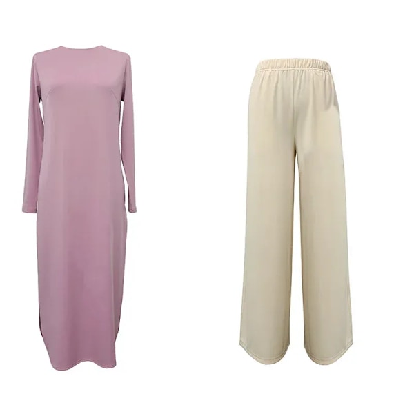 Turkiet Islamisk Ramadan Kläder Kaftan Tvådelad Muslimsk Lång Topp och Byxor Set för Kvinnor Delad Abaya Klänningsset Modest