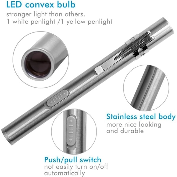 Pennlampor för sjuksköterskor, återanvändbar uppladdningsbar ficklampa, 2-pack LED-pennlampor 2-pack Vit & Gul