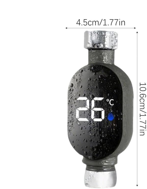 Digitalt bruse-termometer med LED-display, højpræcisions vandtemperaturmåler til hjemmebadeværelse og køkken, sort
