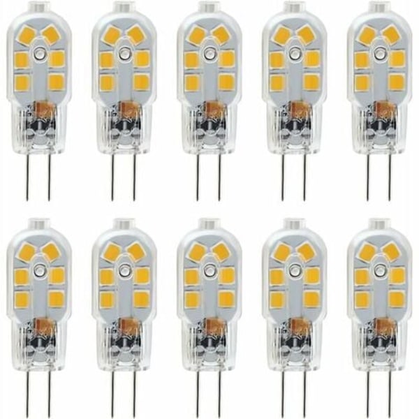 G4 LED-lampa 12V, 1W motsvarande 10W halogenlampa, flimmerfri 200LM, varmvit 3000K, 360° strålvinkel, ej dimbar, 10-pack [kk]