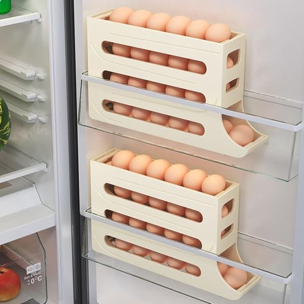 30-Egg Refrigerator Storage - Automatic Rolling Egg Dispenser for Fridge Transparent
