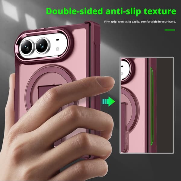 Magnetisk etui til iPhone Duo, foldbart telefoncover med justerbart støtteben, MagSafe-kompatibelt, PC + TPU stødsikkert, fuld kamerabeskyttelse, rød