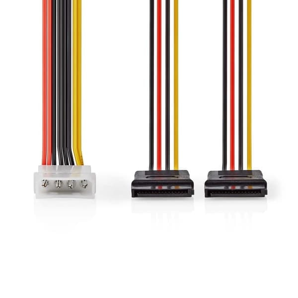 XJ-Intern Virtajohto | Molex Uros | 2x SATA 15-Pin Naaras | Kullattu | 0,15 m | Pyöreä | PVC | Monivärinen | Laatikko