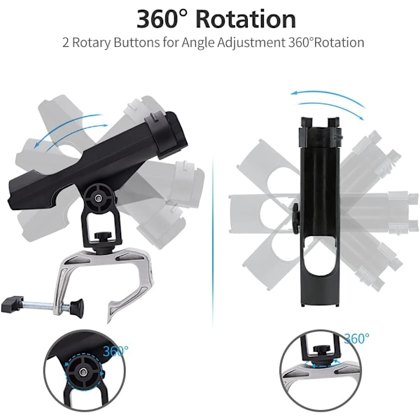 XJ-Fiskebåt stangholder, 2-pakning stangstativ, 360° justerbar holder stativbrakett for kajakk kano flåtefiske, forsterket nylon