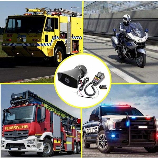XJ-Elektronisk varselsirene for bil motorsykkel med mikrofon 100W 12V 7 lyder