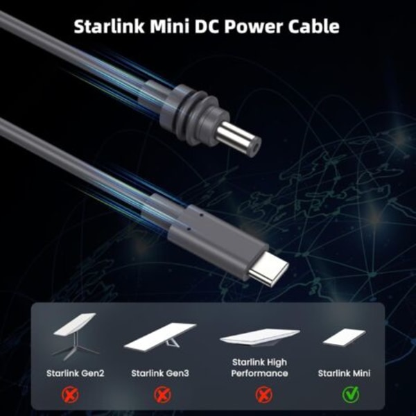 Starlink Mini datakabel – Vanntett Starlink Mini USB C datakabel, DC til TYPEC ---- 3 m kabel