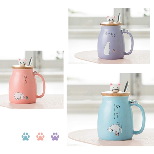 XJ-Frukostmugg Present till Vänner Katt Kaffemugg Kanin Tekopp med Lock och Sked
