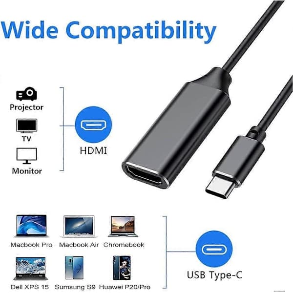 USB C–HDMI-sovitin, USB Type C–HDMI 4k -sovitin (Thunderbolt 3) ja videolähtö MacBook Pro 2018/2017, iPad Pro 2018, Samsung