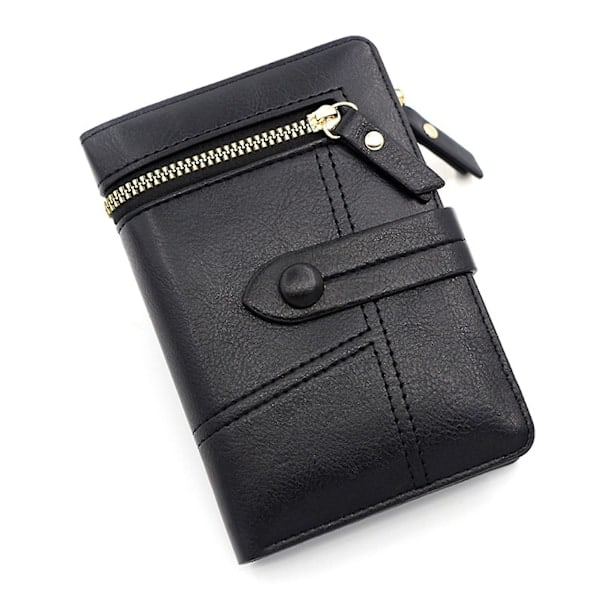 Plånbok Dam PU Läder Tri-Fold Slim Kortfodral Liten Myntbörs för Affärsresor Kontor Utomhus (Svart)