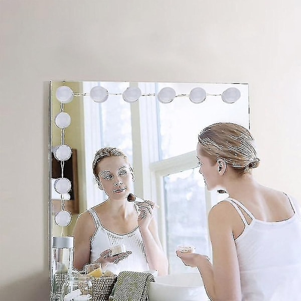 Speilbelysningssett, LED Smykke Makeup Lampe 10 Lamper Dimbar Selvklebende Speil USB for Sminkerom, Bad, Soverom - Perfekt