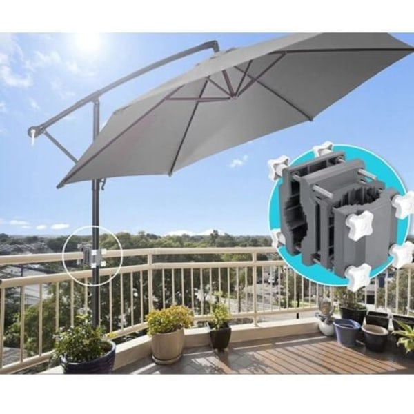 Premium Universal Parasolholder til altanrækværk, parasolholder til firkantede og runde parasoller, modulær parasolfod til altan terrasse, antracit