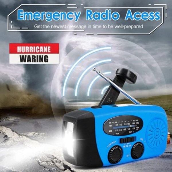 Handvevad/Uppladdningsbar/Solcellsdriven Radio med AM/FM/NOAA Väderprognos, Manuell Korkgenerator, 600mAh Mobiltelefon Power Bank, LED Flasklampa