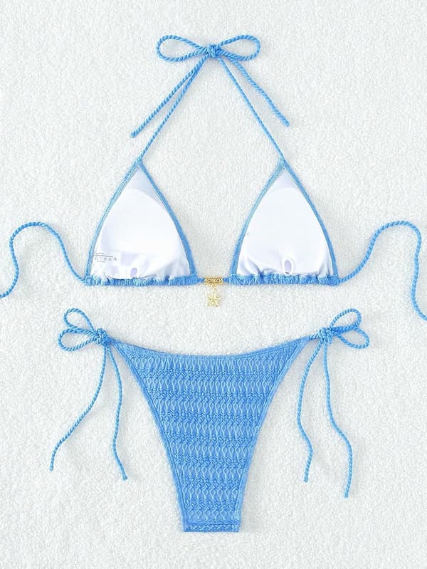 Dame Badedragt Halterneck Slips Side Trekant Bikini Sæt Højtskåret 2-delt Bikini Badedragt Blå Farve Blå Farve Blue Color S