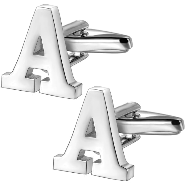 XJ-Manchetknapper i metal, rustfrit stål, initialbogstav alfabetiske manchetknapper klemme slipsenål slipseclips, navnebogstav initialer A