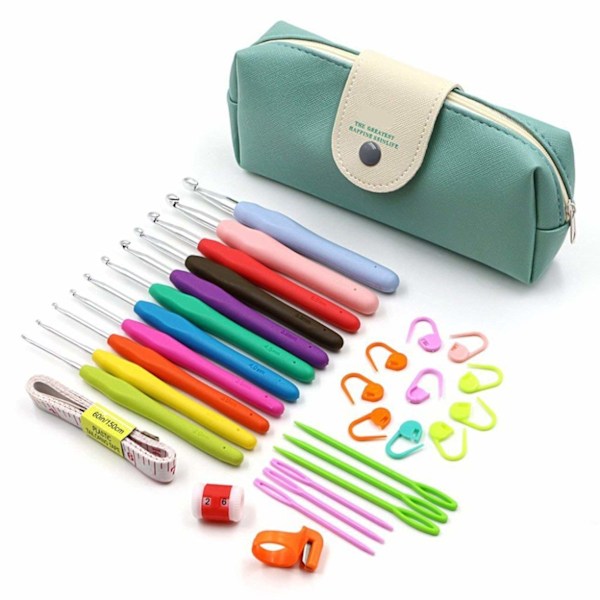 XJ-INF Crochet Kit (30 Pieces) with Crochet Hooks, Stitch Markers, Measuring Tape, Row Counter, Yarn Cutter