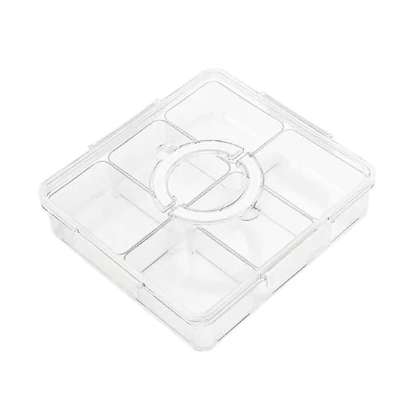 Divided Serving Tray with Handle Lid, Versatile 6-Compartment Snack Container
