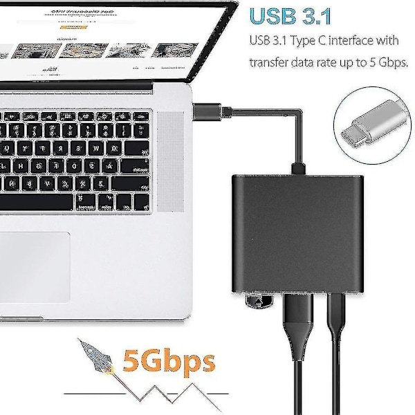 XJ Typ C-adapter, USB 3.1-hubb (kompatibel med USB-C Thunderbolt 3-port) till
