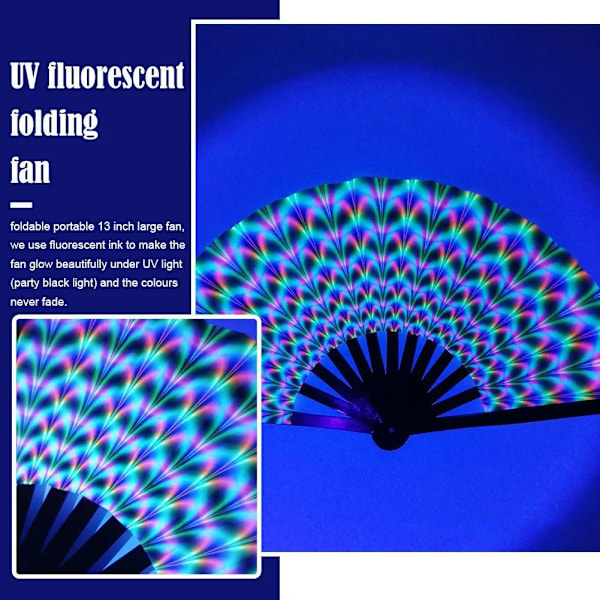UV Glow Rave Fan Gradient Farverig Reflekterende Foldbar Vifte Bambus Folde Klap Håndvifte Til Mænd Kvinder Dansefest Vifte