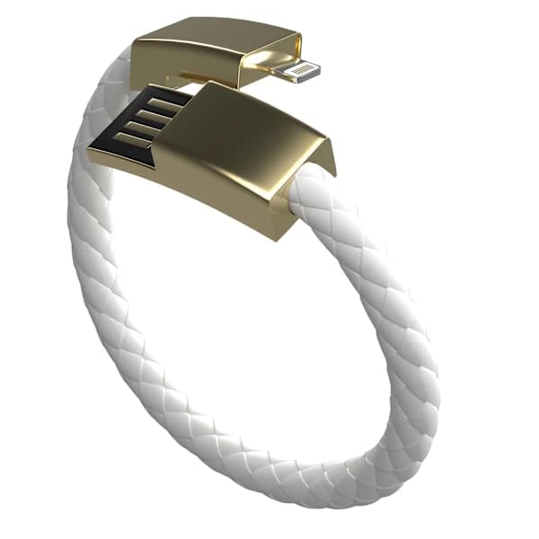 USB til Lightning Lade Armbånd - Elegant Læder Magnetisk Oplader Hvid[pl]