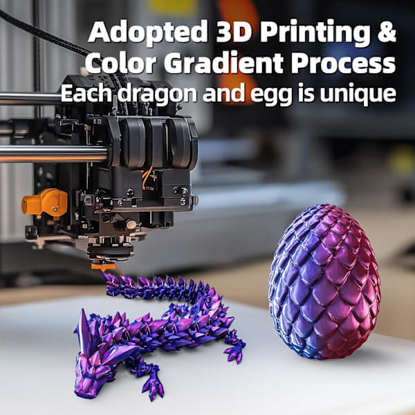 3D-printede drageegg med drage inni, hemmelighetsfull leddet krystalldrage, skrivebordsleke, påskegaver og festartikler for barn