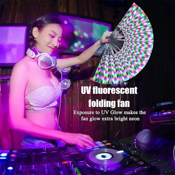 UV Glow Rave Fläkt Gradient Färgstark Reflekterande Vikbar Fläkt Bambu Vik Clack Handfläkt För Män Kvinnor Dansfest Fläkt