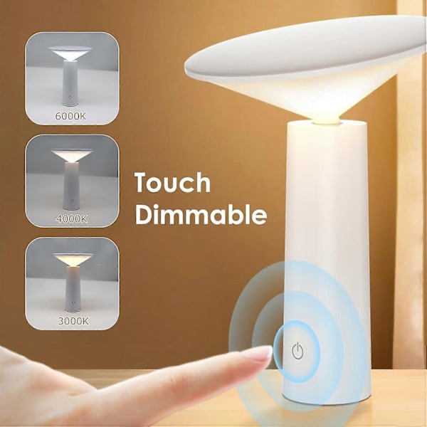 XJ-Trådløs Bordlampe, USB Oppladbar Bordlampe, LED Trådløs Sengelampe Berøringsdimbar, 3 Farger, for Restaurant, Soverom, Utendørs, Svart [Energi