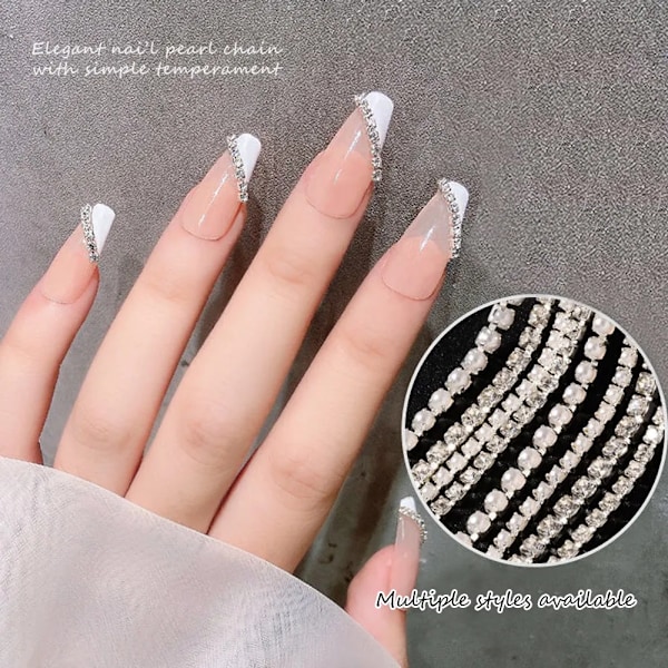 TikToks mest populære negle sticker kæde, tredimensionel luksus skinnende negledekoration, eksplosiv rhinestone smykke, kan klippes