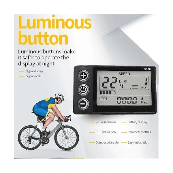 24V 36V 48V 60V S866 Kontrollerpanel Instrumentbräda Vattentät Elektrisk Cykel LCD-Display för Elcykel