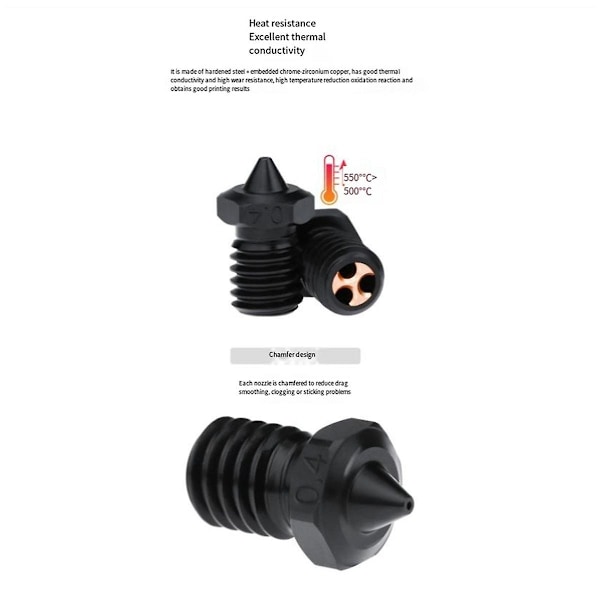XJ-3st V6 Cht Härdat Stål Munstycke Högkvalitativt Munstycke 0.4mm För 1.75mm Filament V6 Hotend