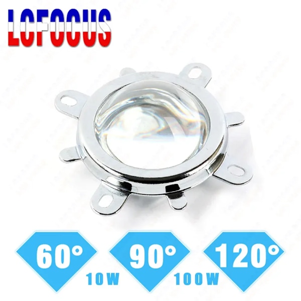60 90 120 Grader LED-Lins Optiskt Glas 44mm 50mm 57mm + Reflektor Kollimator + Fast Fäste För 10W 20W 30W 50W 100W COB-Chip
