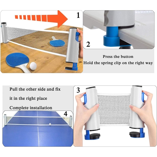 XJ-Utfällbart Pingisnät, Bärbart Bordtennisnätstativ, Perfekt för Pingisbord, Skrivbord, Matbord, Justerbar Längd 190CM