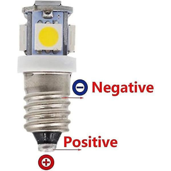 10 stk E10 6V LED-lamper 5SMD 0,5W 50LM - Lampe Kald Hvit