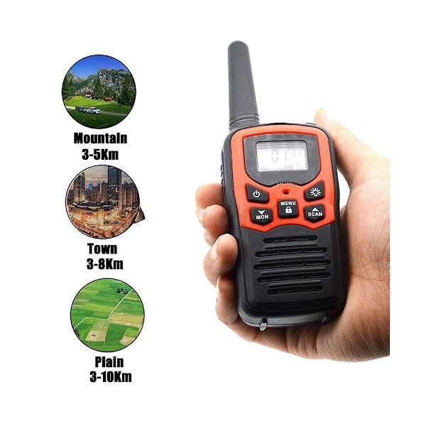 22-kanals håndholdt walkie-talkie radio, 10 km rækkevidde, UHF 400-470 MHz, dobbeltbånd, lang rækkevidde SortOrange