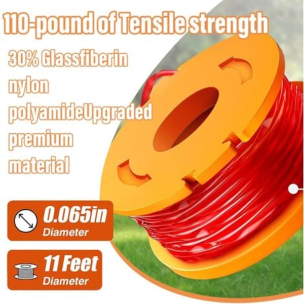 4 ruller, Ø 1,65 mm 3 m, kompatibel med Worx 20V græstrimmere WG180 / WG163 / WG175, reservespole