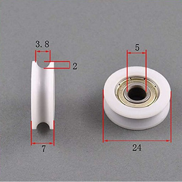 XJ-4 st 5 * 24 * 7 mm U-spår Nylon Flexibla Kullagerhjul R