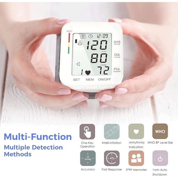 Blood Pressure Monitor with Large LCD Screen and Adjustable Wrist Cuff