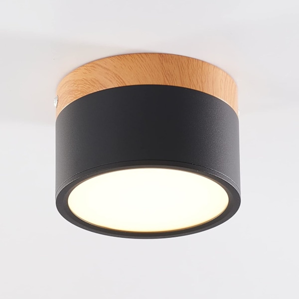 XJ-LED taklampe, med tredekor, mini taklampe, rund, kaldhvit 6000 K, 12 W