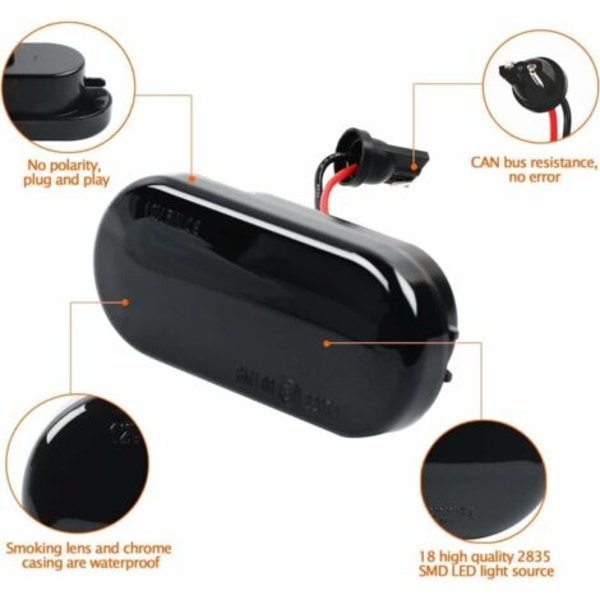 Sett med 2 dynamiske blinklys, LED sideblinklys, for Golf 3, Polo, VW, T5, Sharan, Passat 14805294