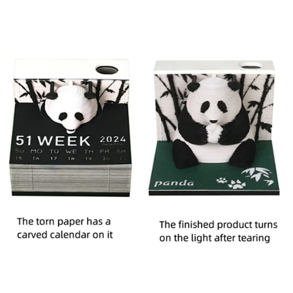 XJ-3d Papperskonstkalender 2024 Panda 3d Anteckningsblock 3d Memoblock Kawaii Klisterlappar Jul B
