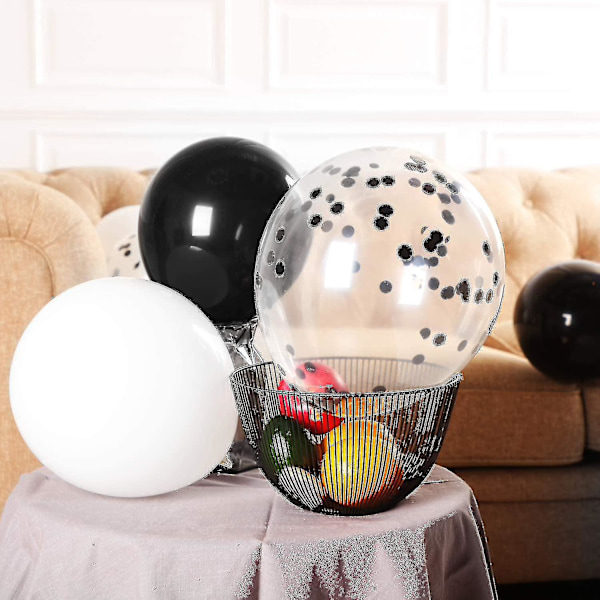 XJ-Hvide og sorte konfettiballoner 100-pak 12 tommer Festballoner Hvide Sorte Latex